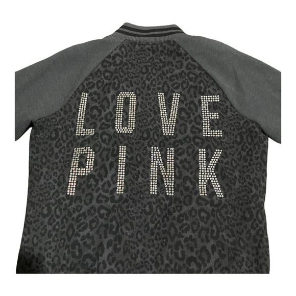 Vintage Pink Victoria's Secret Leopard Print Varsity Bomber Jacket size Medium - Picture 5 of 6